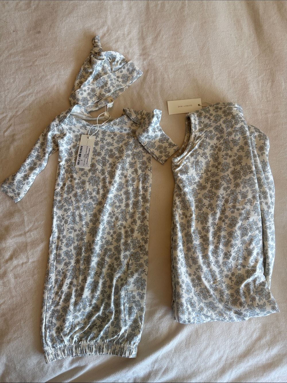 Quincy Mae NWT Baby Floral Gown with Knot Hat - and Sleep sack bundle -Floral